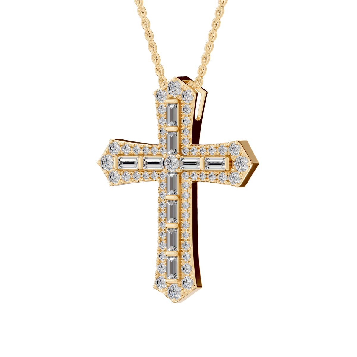 Camila Round & Baguette Lab Grown Diamond Holy Cross Halloween Pendant Necklace - Reverra Jewels Inc.