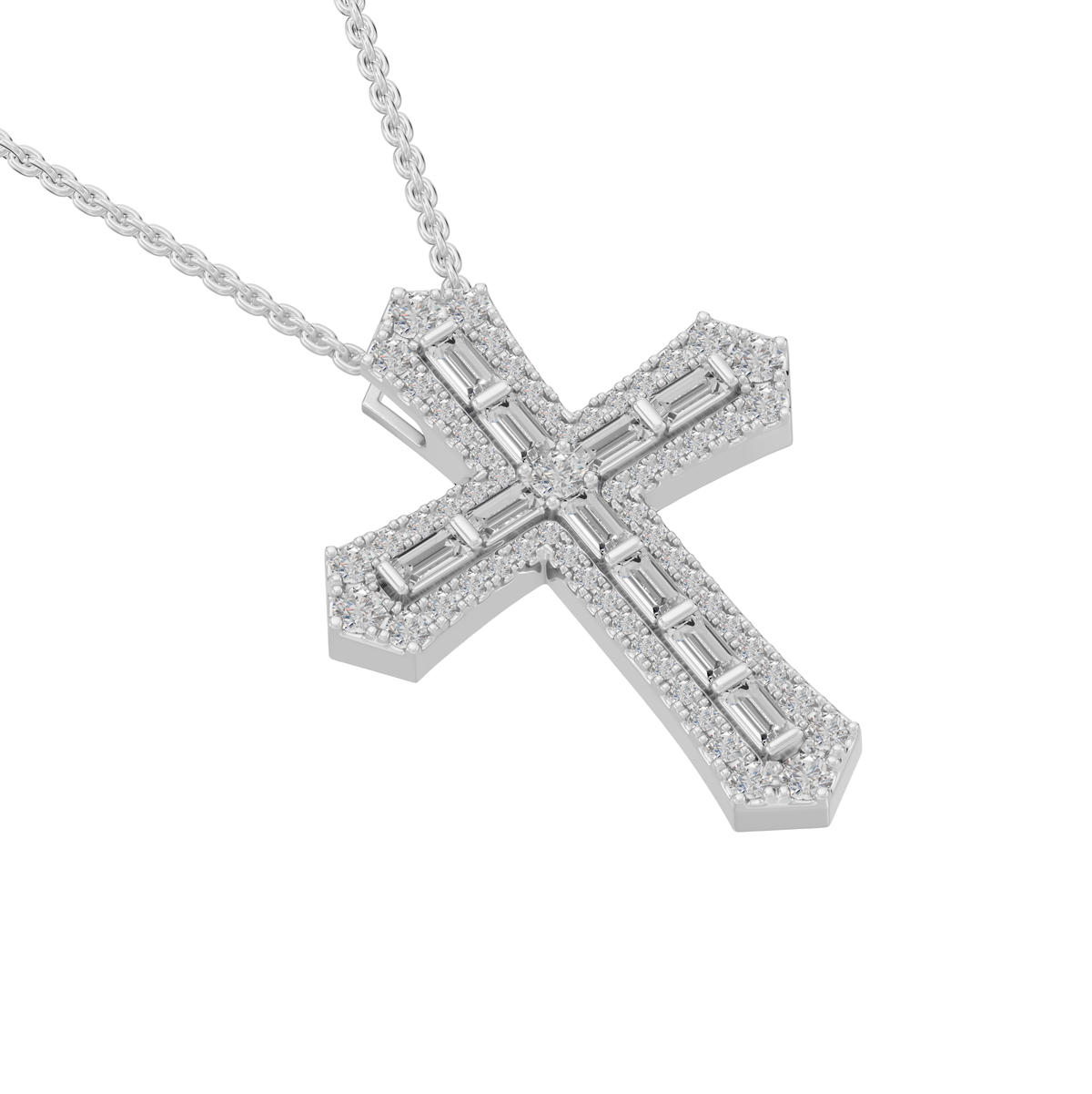 Camila Round & Baguette Lab Grown Diamond Holy Cross Halloween Pendant Necklace - Reverra Jewels Inc.