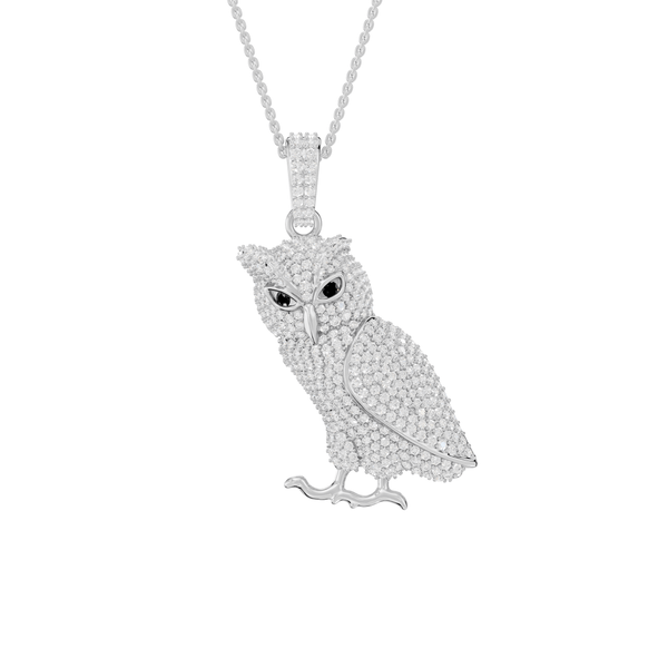 Lucy Round Lab Grown Diamond Owl Shape Halloween Pendant Necklace - Reverra Jewels Inc.