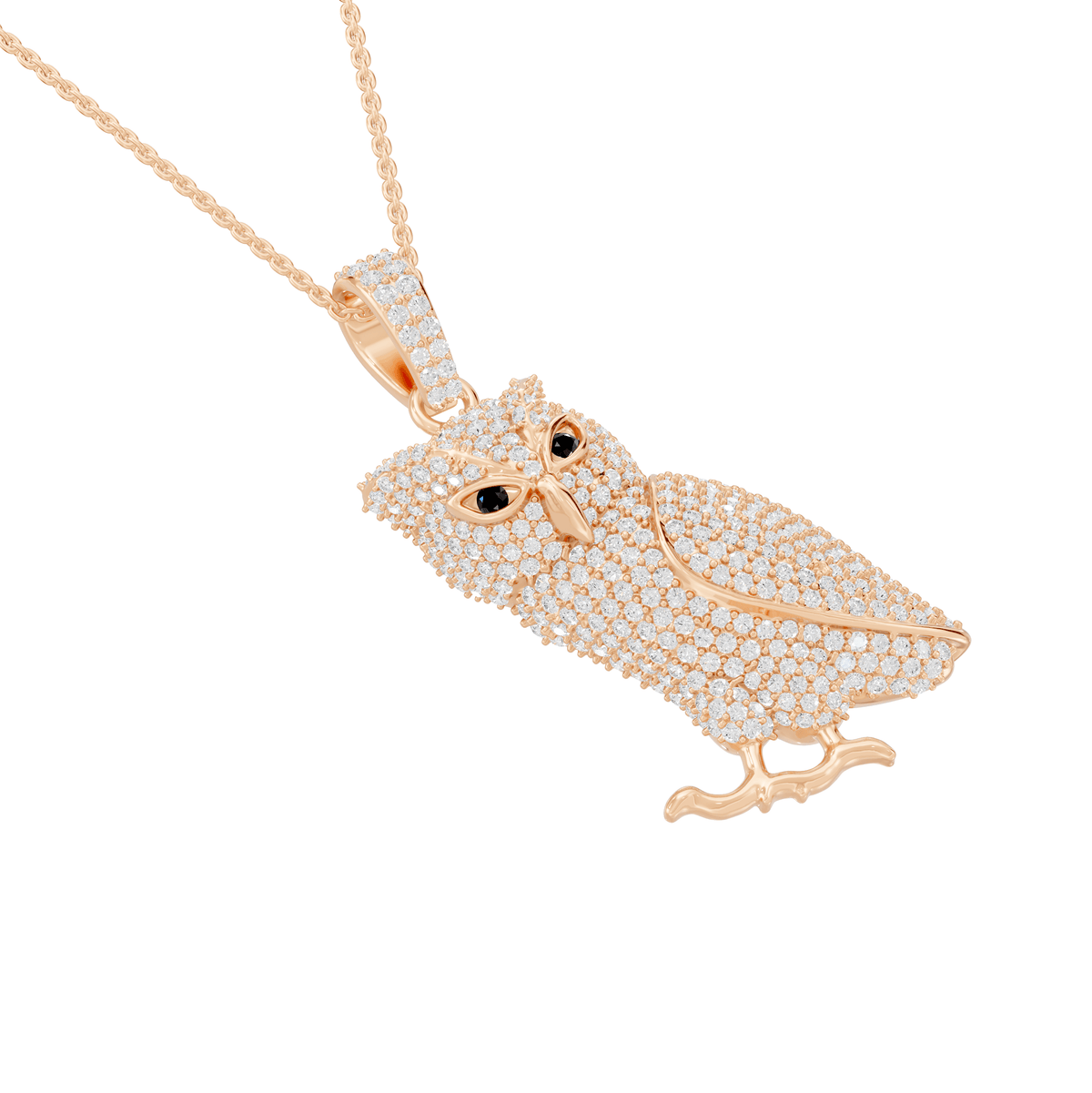 Lucy Round Lab Grown Diamond Owl Shape Halloween Pendant Necklace - Reverra Jewels Inc.