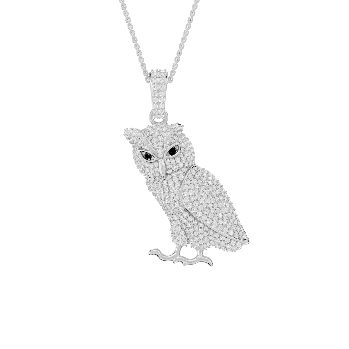 Lucy Round Lab Grown Diamond Owl Shape Halloween Pendant Necklace - Reverra Jewels Inc.