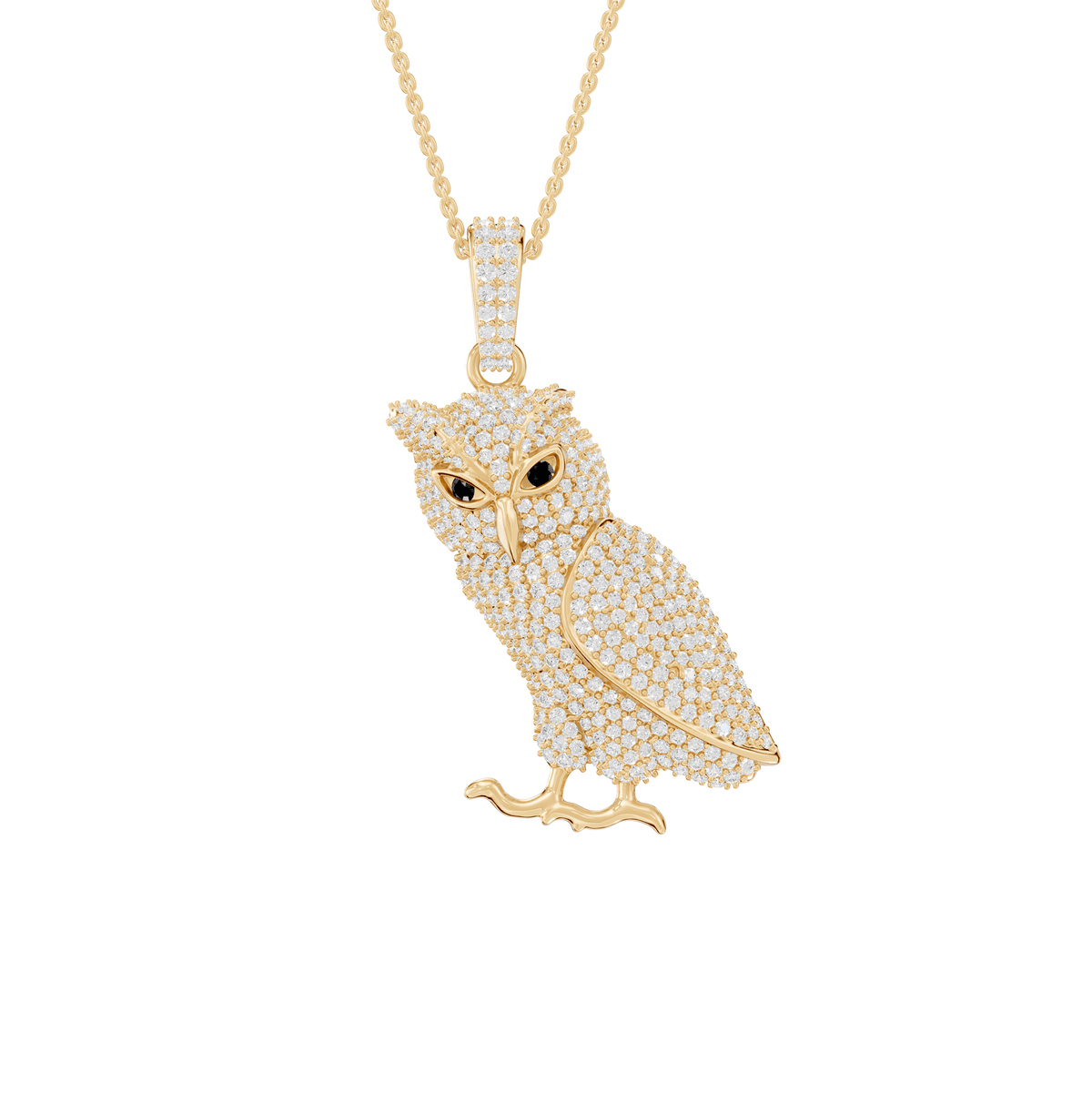 Lucy Round Lab Grown Diamond Owl Shape Halloween Pendant Necklace - Reverra Jewels Inc.