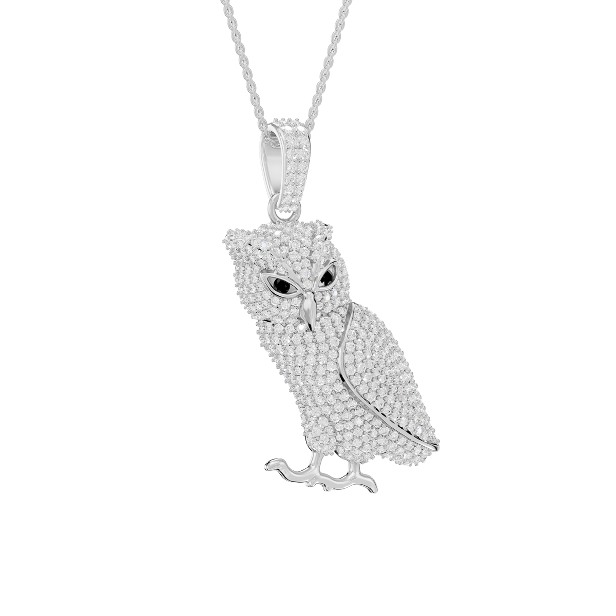 Lucy Round Lab Grown Diamond Owl Shape Halloween Pendant Necklace - Reverra Jewels Inc.