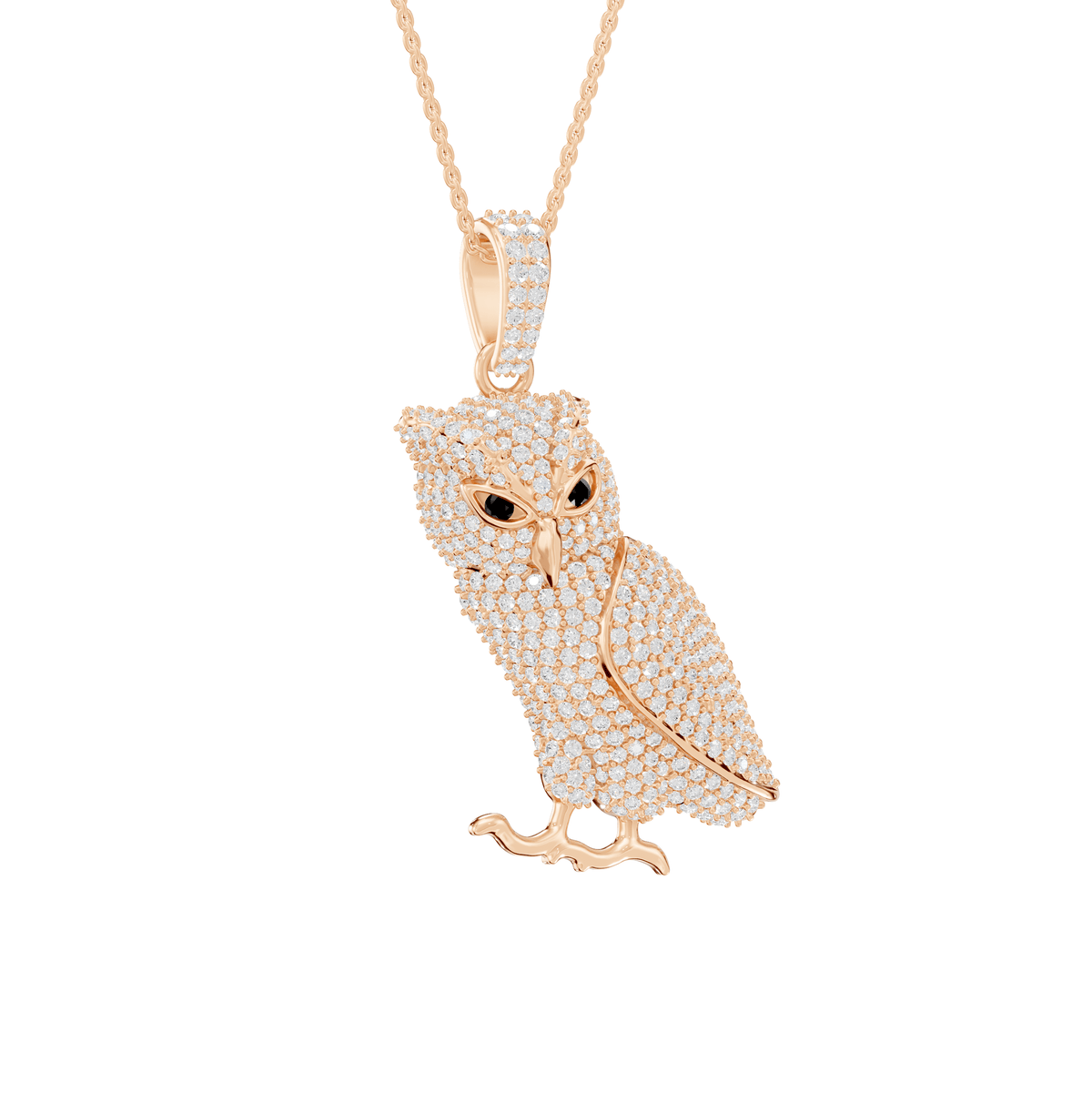 Lucy Round Lab Grown Diamond Owl Shape Halloween Pendant Necklace - Reverra Jewels Inc.
