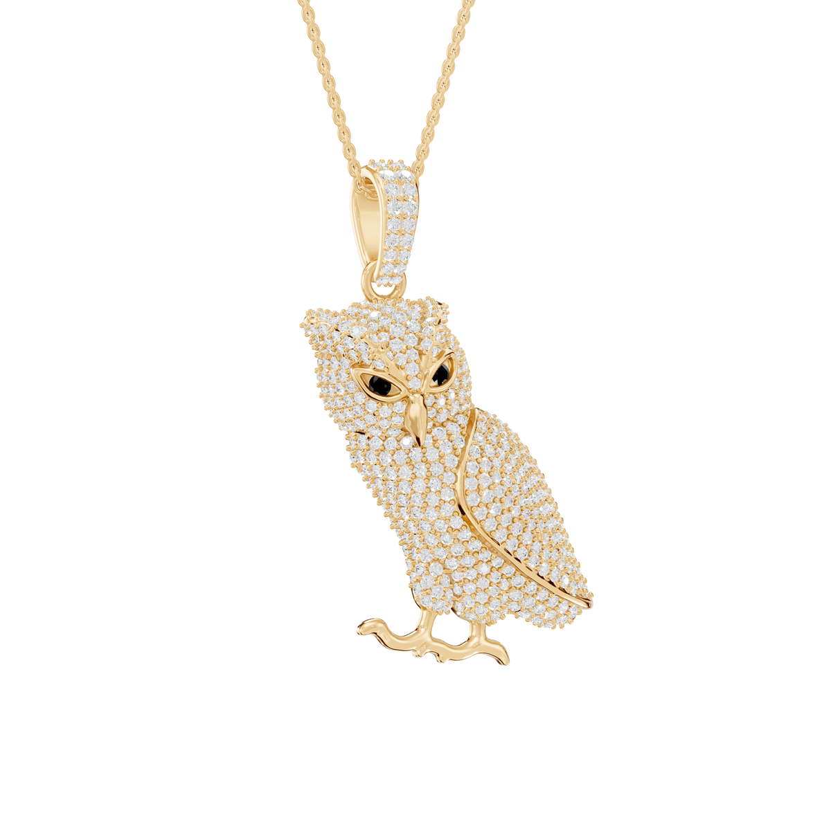 Lucy Round Lab Grown Diamond Owl Shape Halloween Pendant Necklace - Reverra Jewels Inc.