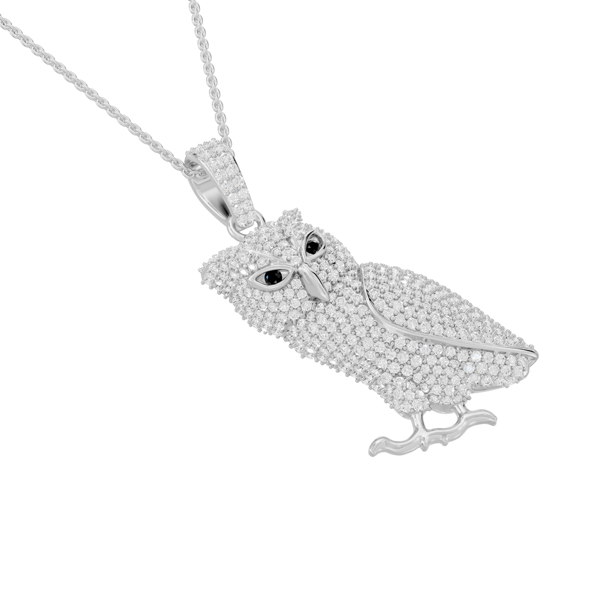 Lucy Round Lab Grown Diamond Owl Shape Halloween Pendant Necklace - Reverra Jewels Inc.