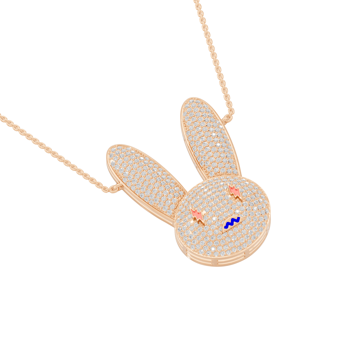 Zoe Round Lab Grown Diamond Bad Bunny Halloween Pendant Necklace - Reverra Jewels Inc.