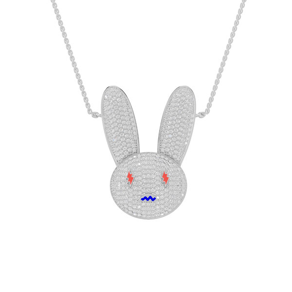 Zoe Round Lab Grown Diamond Bad Bunny Halloween Pendant Necklace - Reverra Jewels Inc.