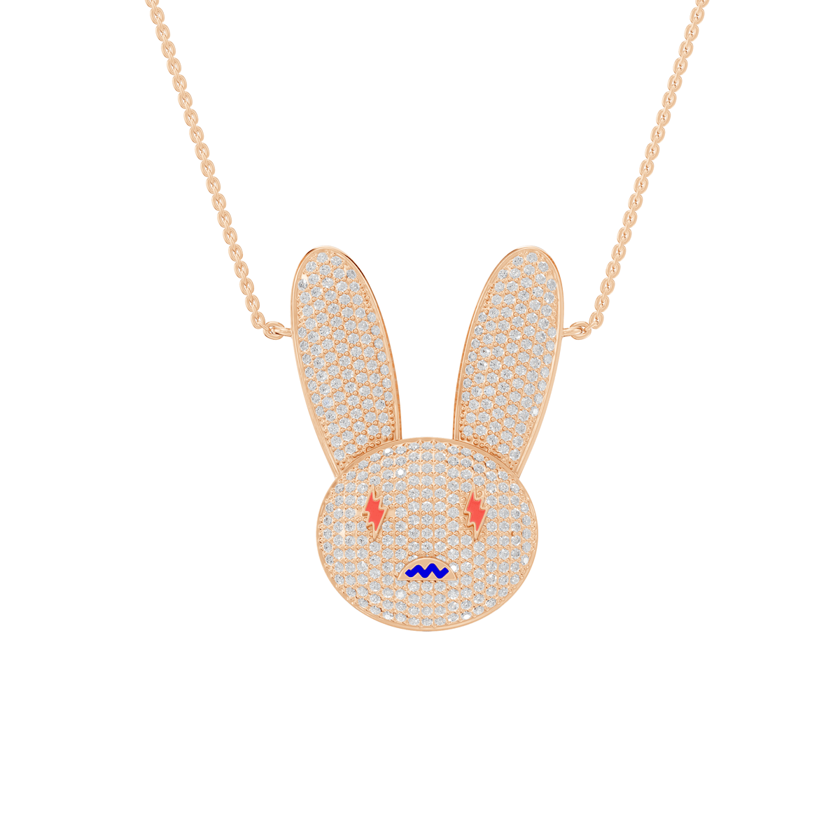 Zoe Round Lab Grown Diamond Bad Bunny Halloween Pendant Necklace - Reverra Jewels Inc.