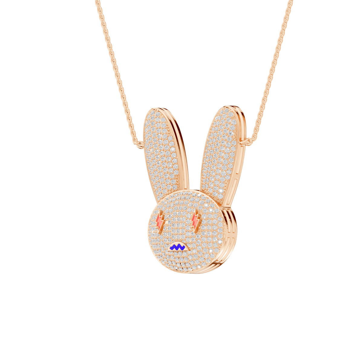 Zoe Round Lab Grown Diamond Bad Bunny Halloween Pendant Necklace - Reverra Jewels Inc.