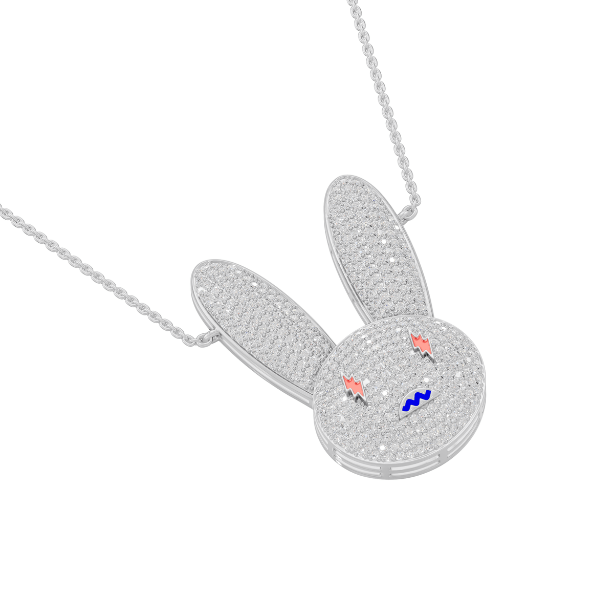 Zoe Round Lab Grown Diamond Bad Bunny Halloween Pendant Necklace - Reverra Jewels Inc.