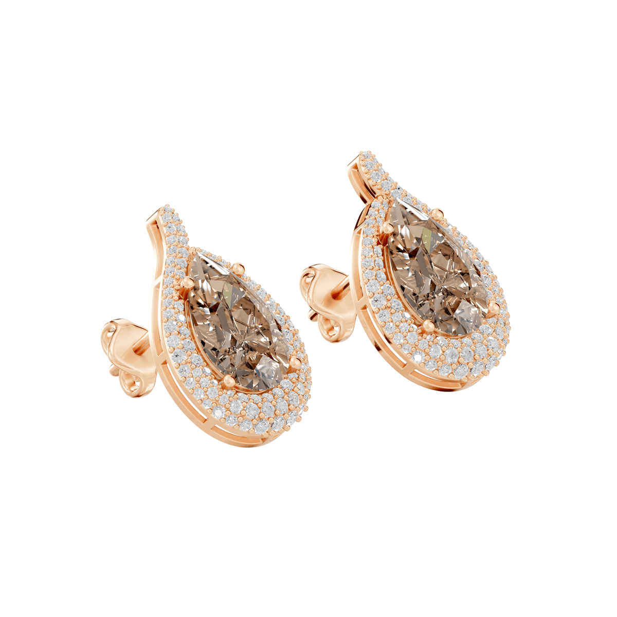 Emma Champagne Pear & Round Lab Grown Diamond Drop Earrings - Reverra Jewels Inc.
