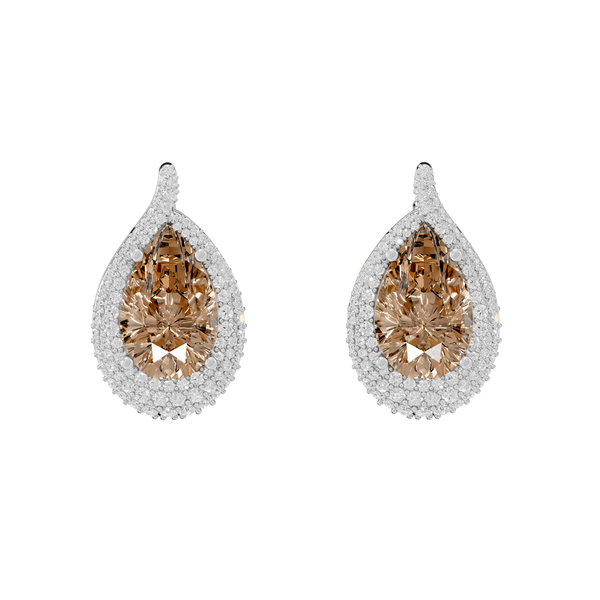 Emma Champagne Pear & Round Lab Grown Diamond Drop Earrings - Reverra Jewels Inc.