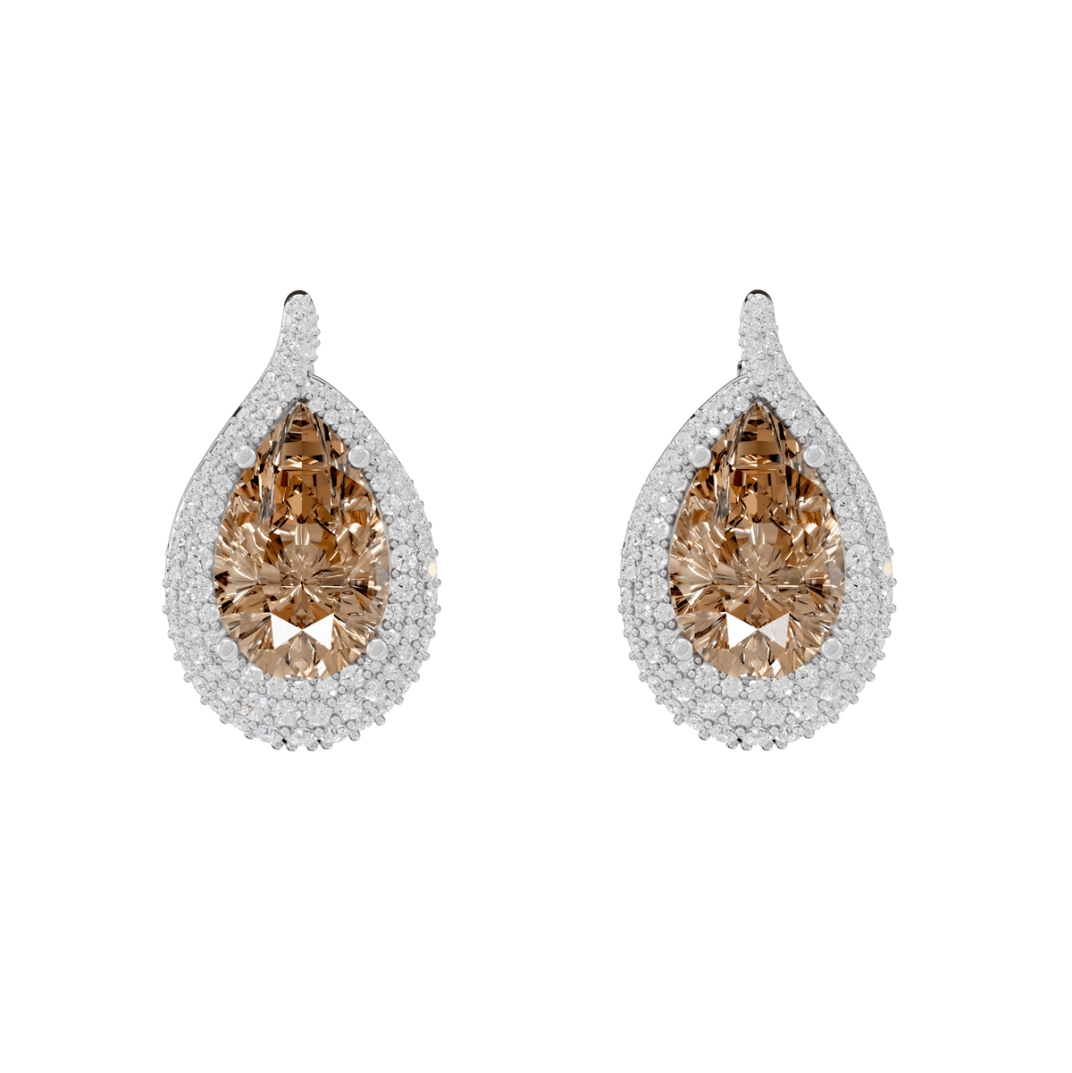 Emma Champagne Pear & Round Lab Grown Diamond Drop Earrings - Reverra Jewels Inc.