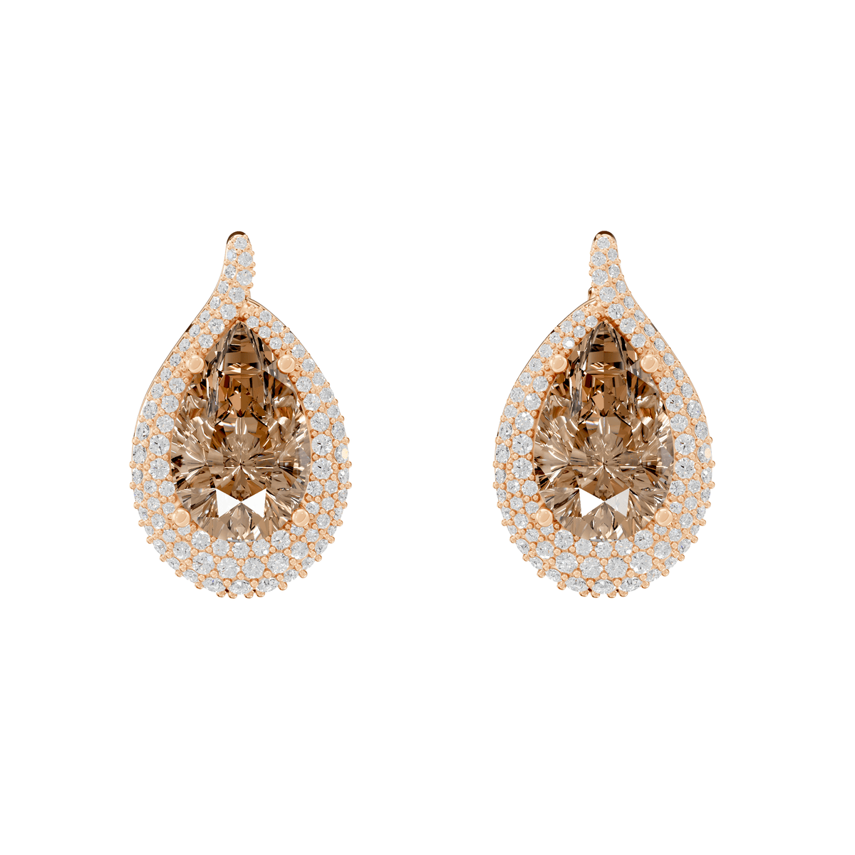 Emma Champagne Pear & Round Lab Grown Diamond Drop Earrings - Reverra Jewels Inc.