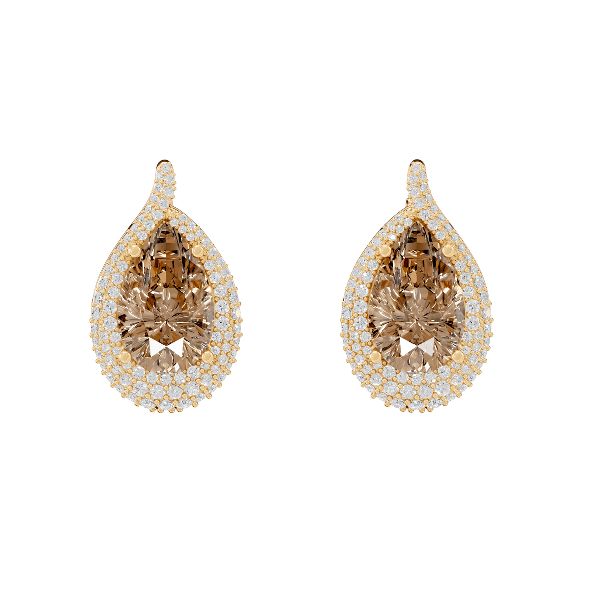 Emma Champagne Pear & Round Lab Grown Diamond Drop Earrings - Reverra Jewels Inc.