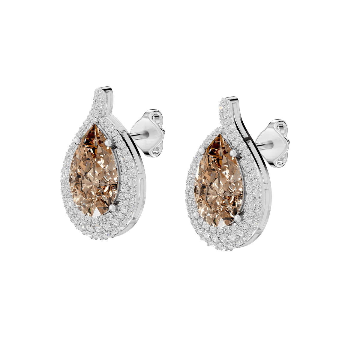Emma Champagne Pear & Round Lab Grown Diamond Drop Earrings - Reverra Jewels Inc.