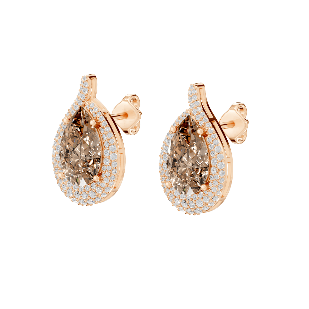Emma Champagne Pear & Round Lab Grown Diamond Drop Earrings - Reverra Jewels Inc.