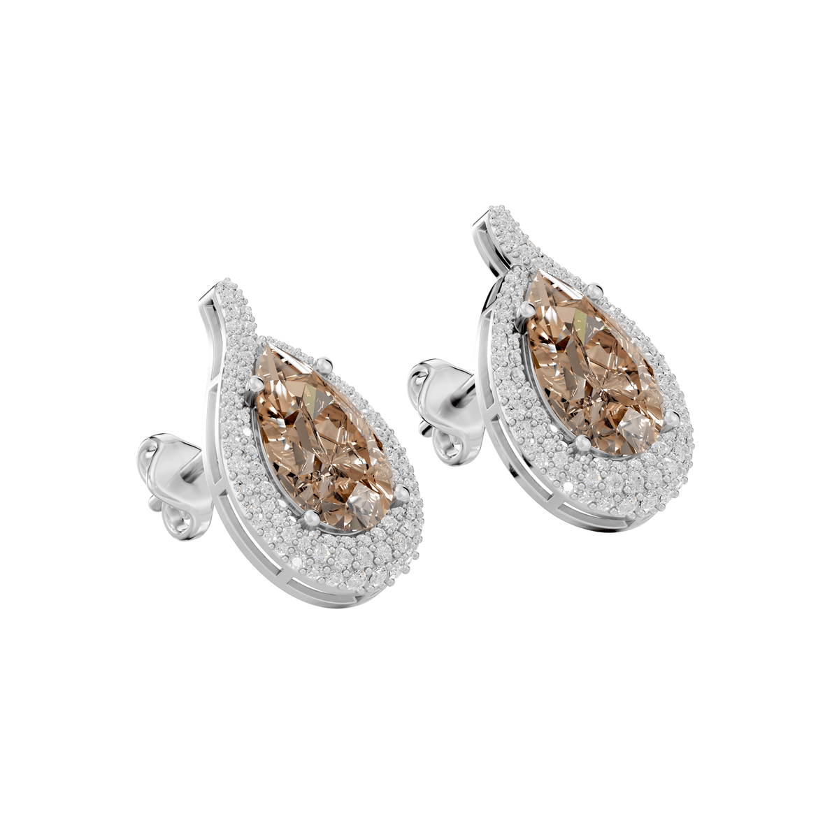 Emma Champagne Pear & Round Lab Grown Diamond Drop Earrings - Reverra Jewels Inc.