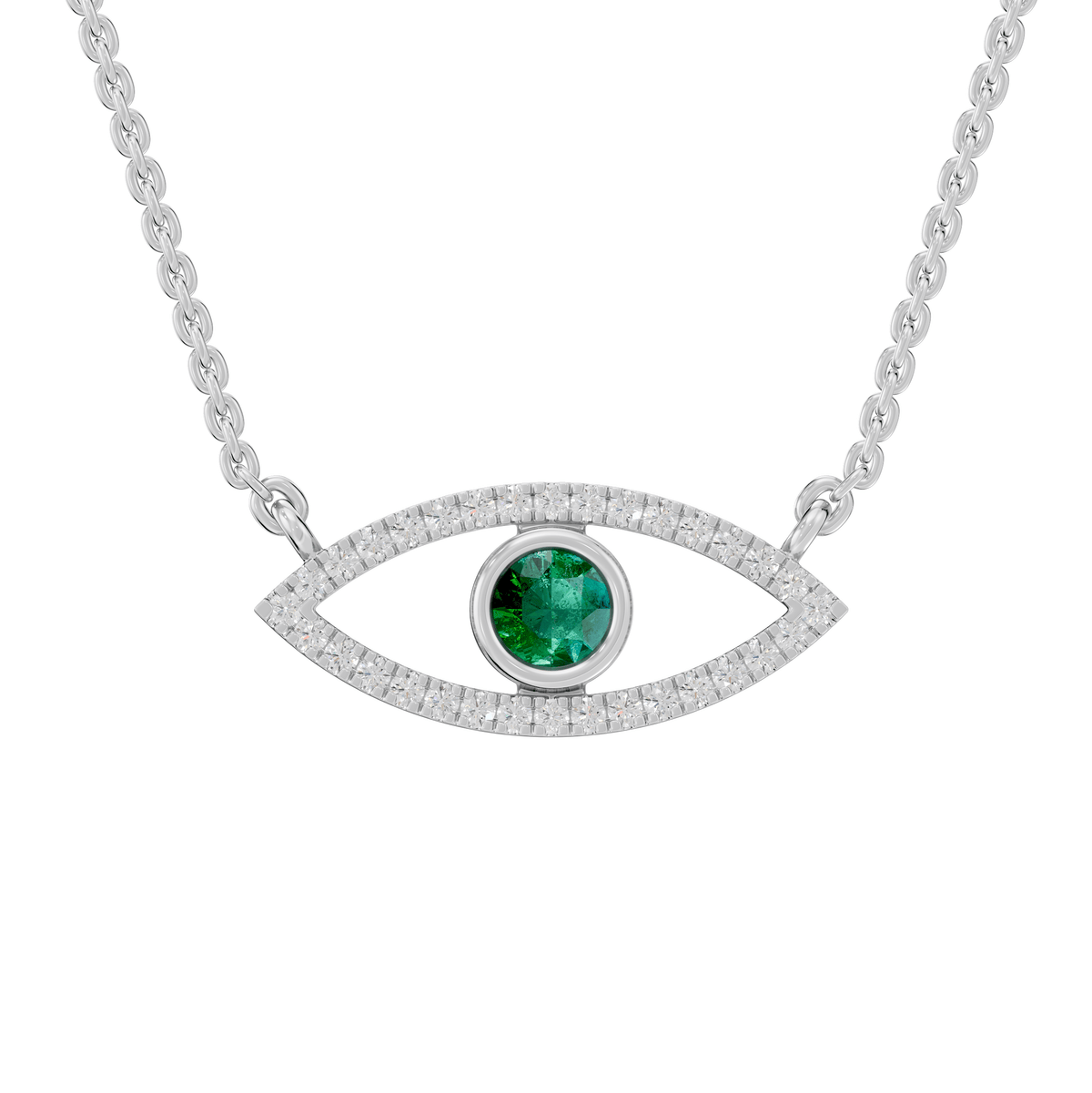 Alexandra Round Lab Grown Diamond & Precious Stone Evil Eye Halloween Pendant Necklace - Reverra Jewels Inc.