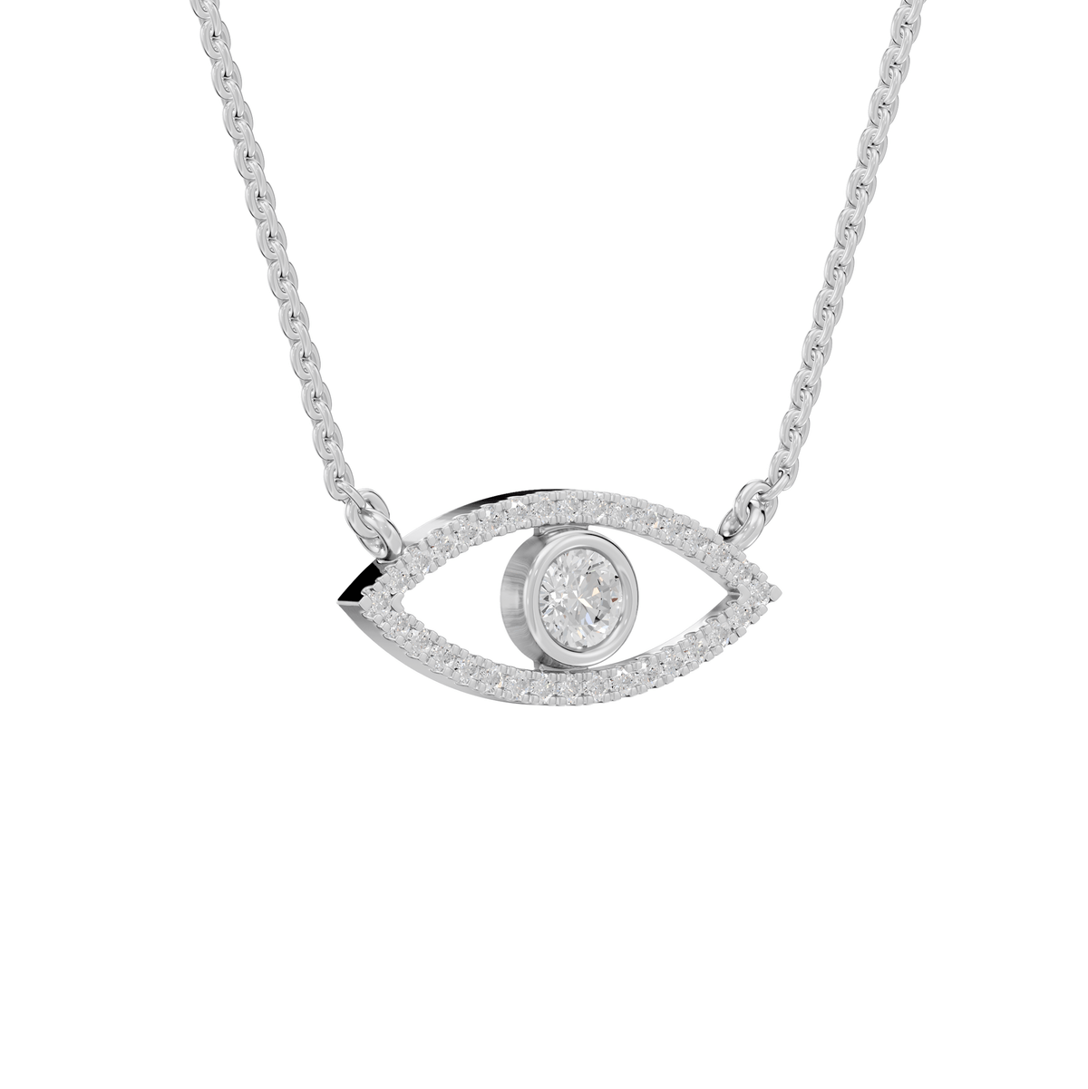Alexandra Round Lab Grown Diamond & Precious Stone Evil Eye Halloween Pendant Necklace - Reverra Jewels Inc.