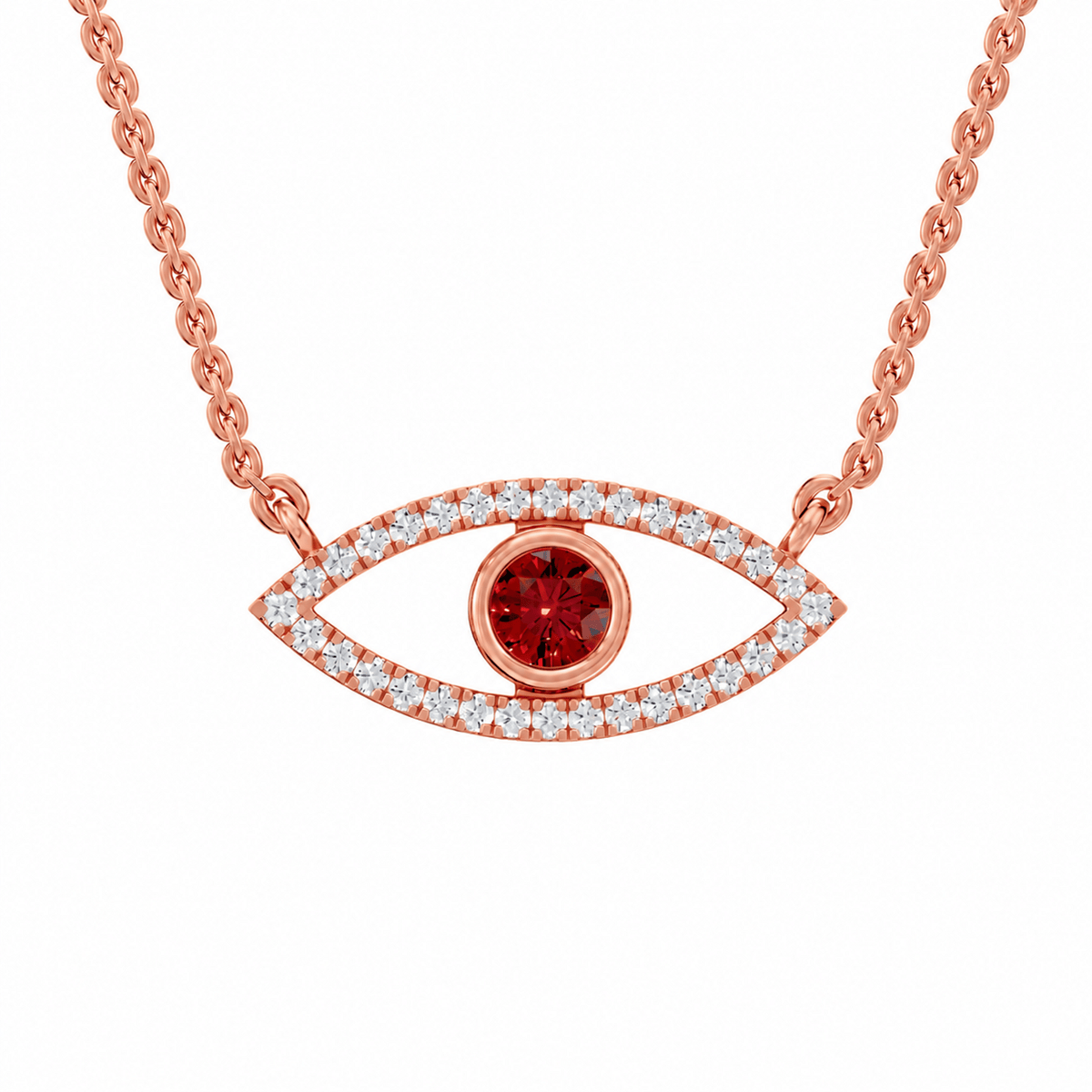Alexandra Round Lab Grown Diamond & Precious Stone Evil Eye Halloween Pendant Necklace - Reverra Jewels Inc.