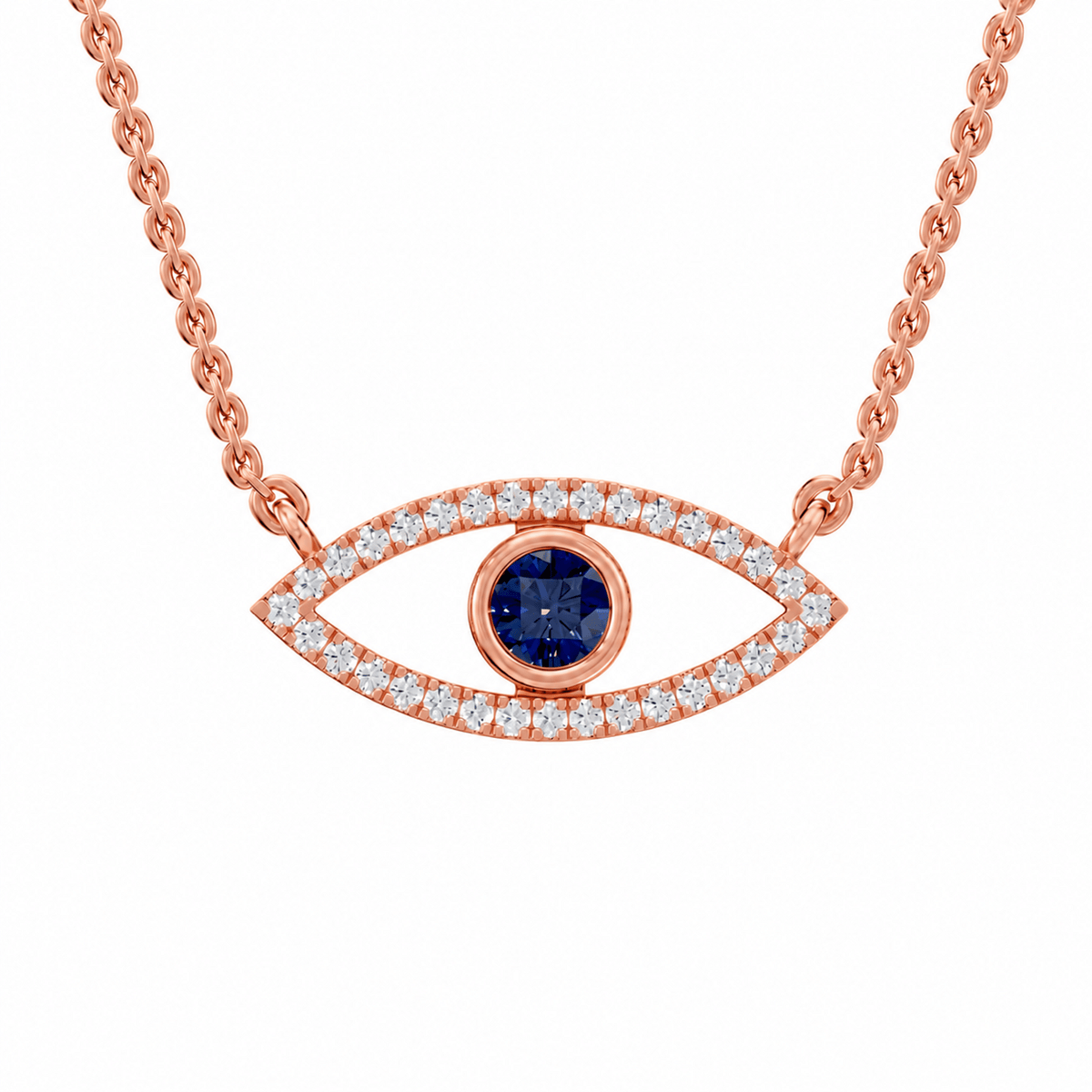 Alexandra Round Lab Grown Diamond & Precious Stone Evil Eye Halloween Pendant Necklace - Reverra Jewels Inc.