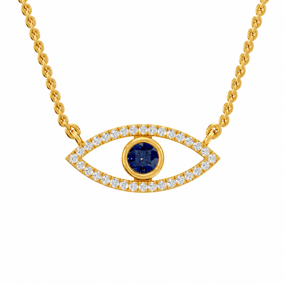 Alexandra Round Lab Grown Diamond & Precious Stone Evil Eye Halloween Pendant Necklace - Reverra Jewels Inc.