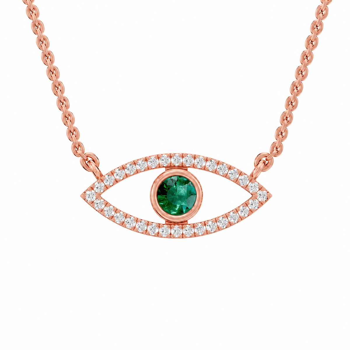 Alexandra Round Lab Grown Diamond & Precious Stone Evil Eye Halloween Pendant Necklace - Reverra Jewels Inc.