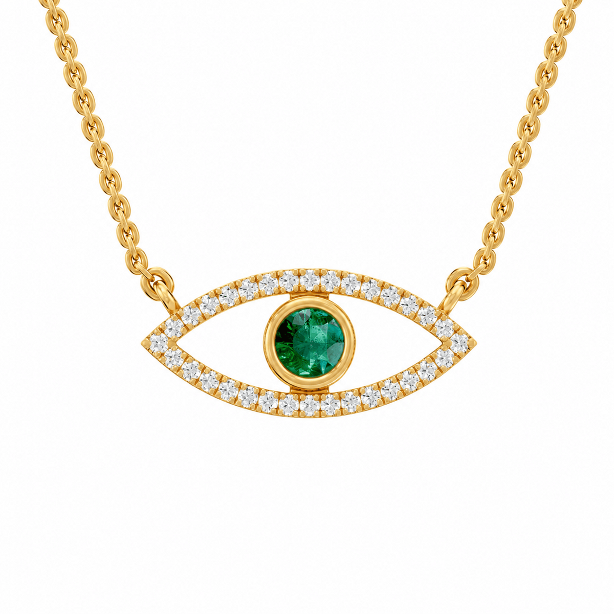 Alexandra Round Lab Grown Diamond & Precious Stone Evil Eye Halloween Pendant Necklace - Reverra Jewels Inc.