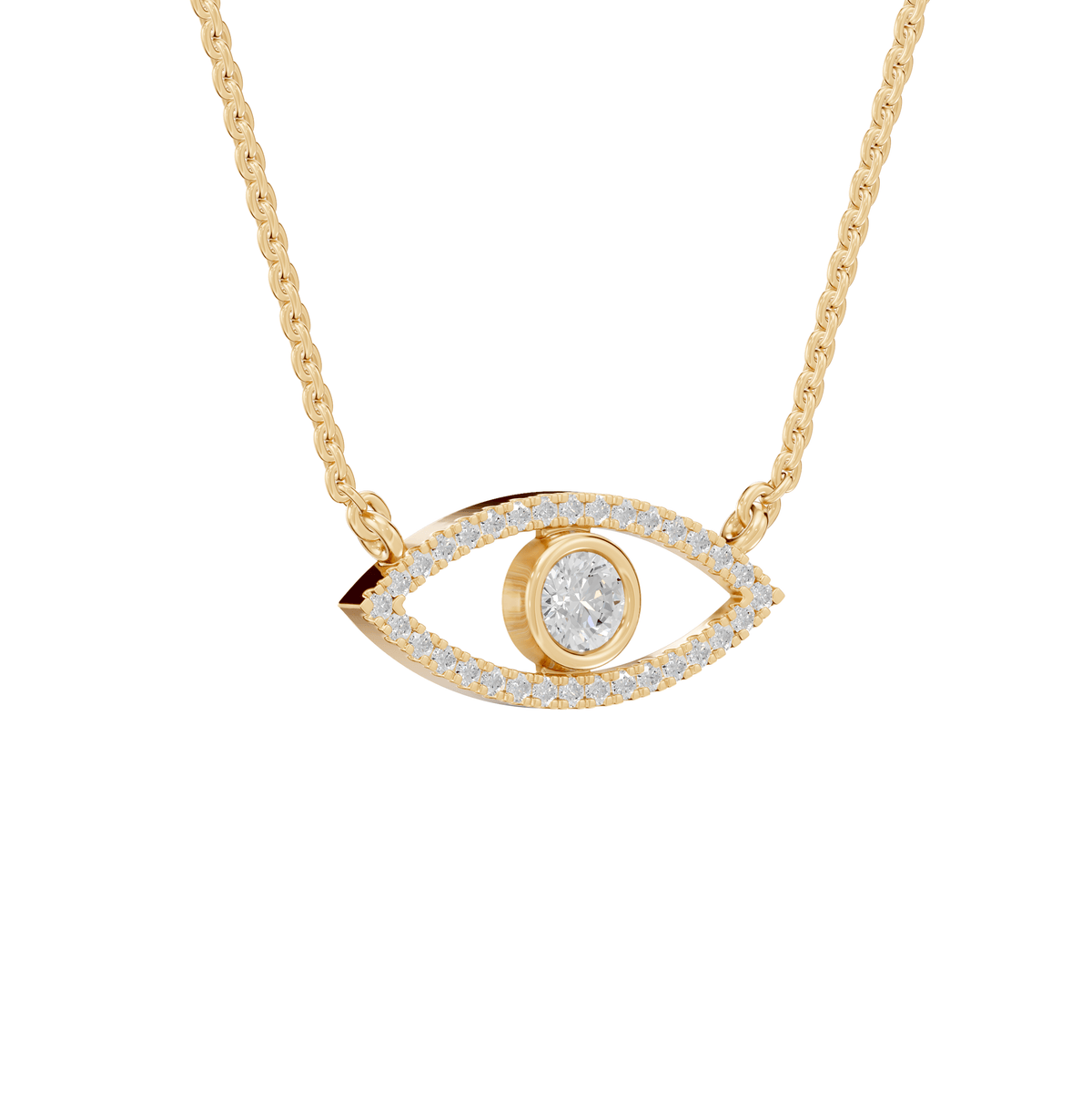 Alexandra Round Lab Grown Diamond & Precious Stone Evil Eye Halloween Pendant Necklace - Reverra Jewels Inc.
