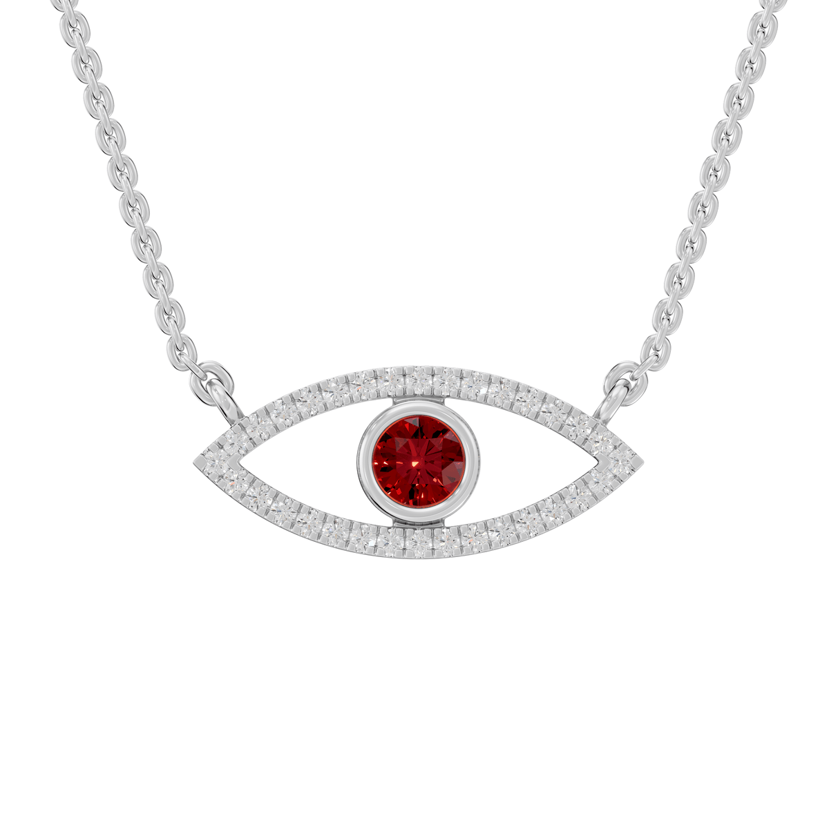Alexandra Round Lab Grown Diamond & Precious Stone Evil Eye Halloween Pendant Necklace - Reverra Jewels Inc.