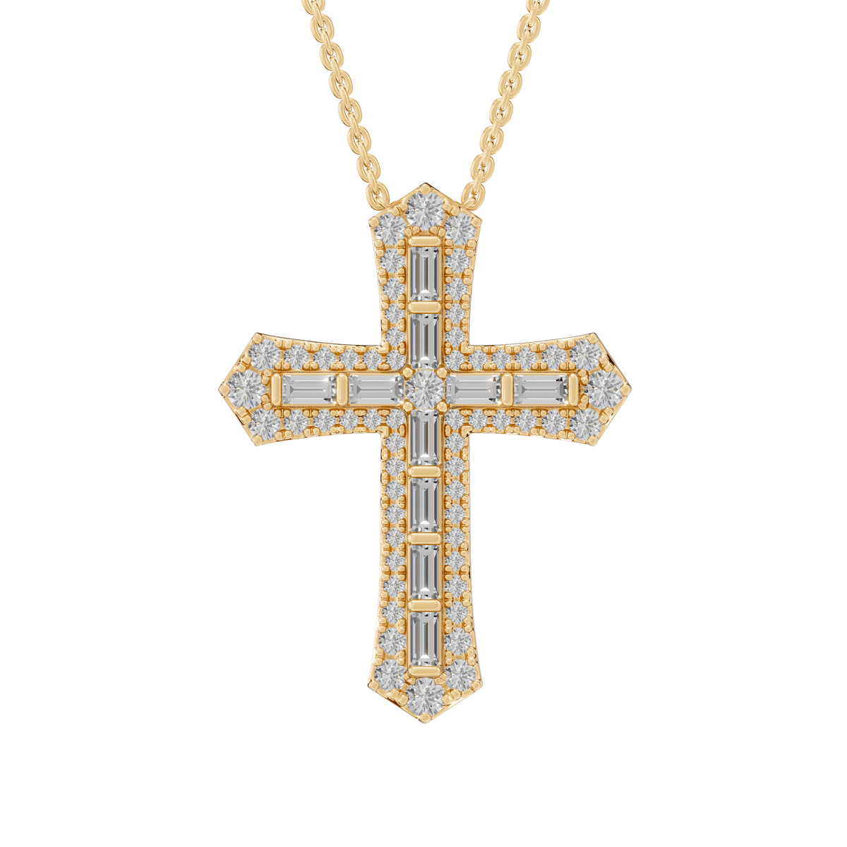Camila Round & Baguette Lab Grown Diamond Holy Cross Halloween Pendant Necklace - Reverra Jewels Inc.