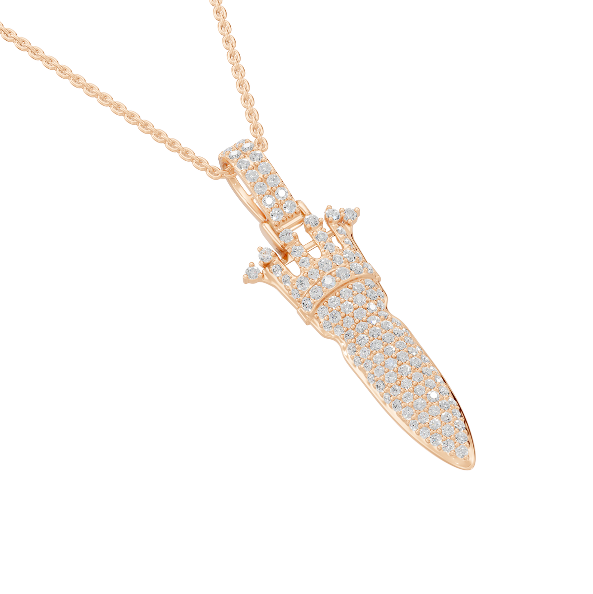 Veronica Round Lab-Grown Diamond Iced Crown Knife Halloween Pendant Necklace