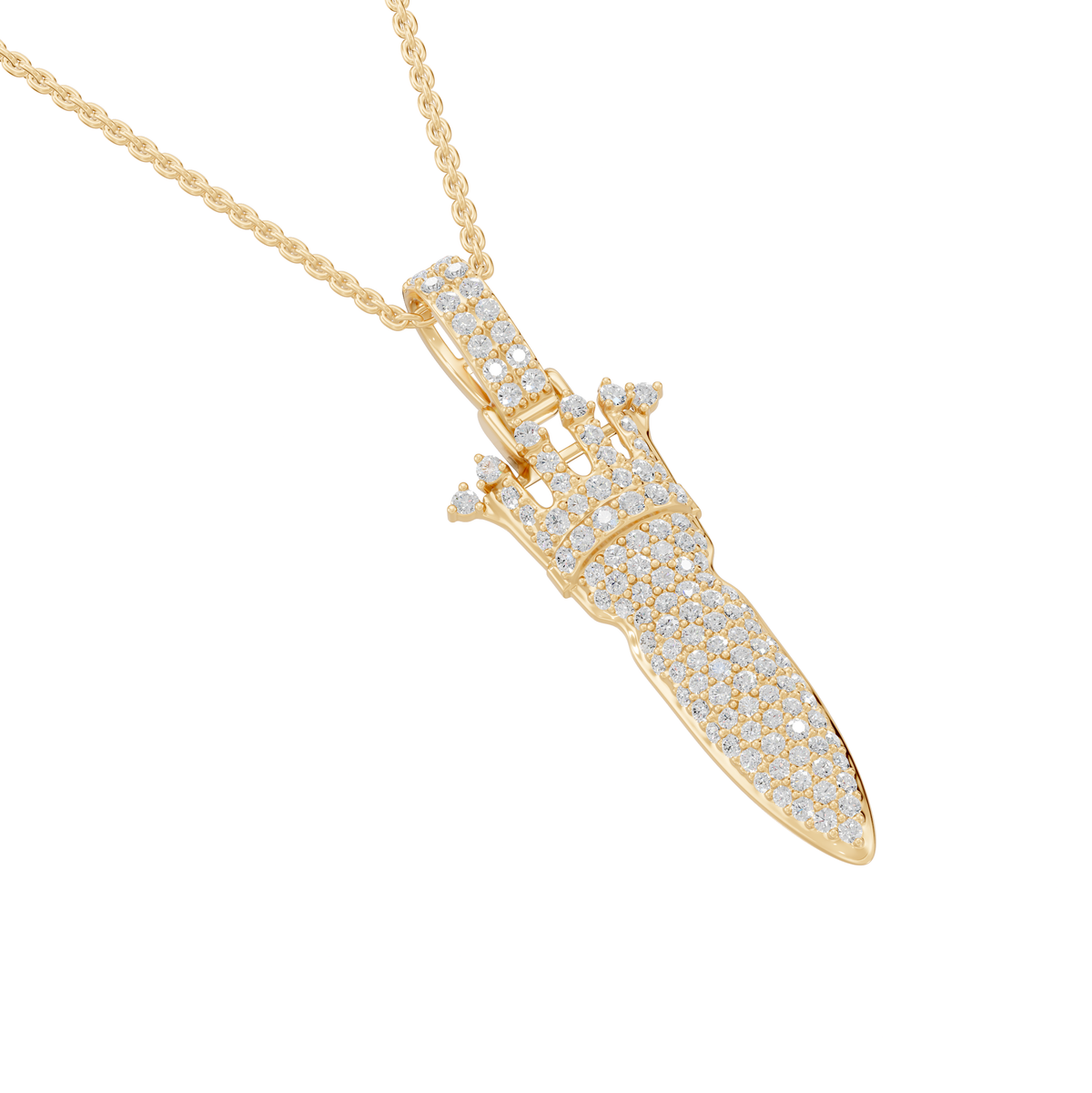 Veronica Round Lab-Grown Diamond Iced Crown Knife Halloween Pendant Necklace