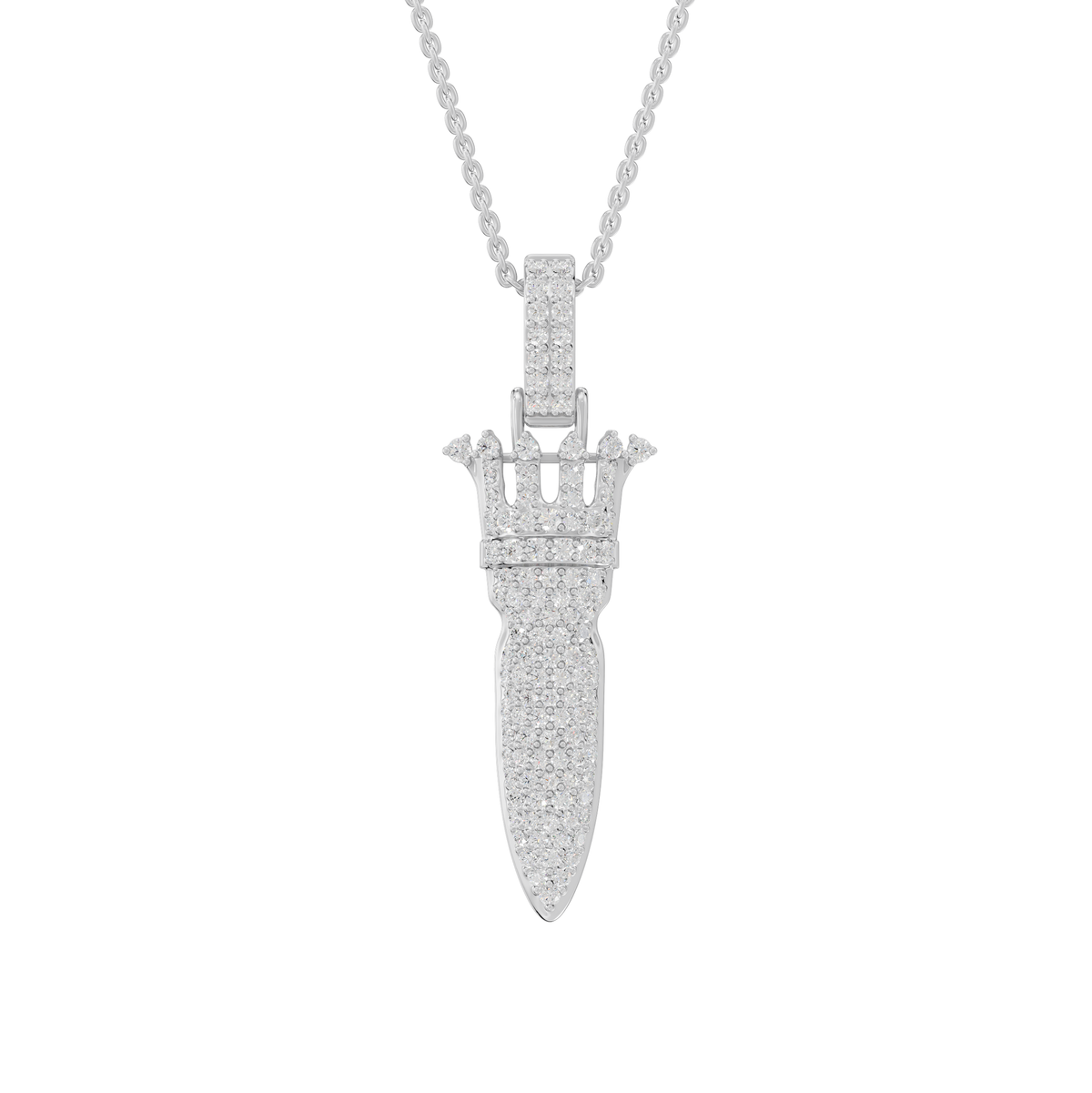 Veronica Round Lab-Grown Diamond Iced Crown Knife Halloween Pendant Necklace