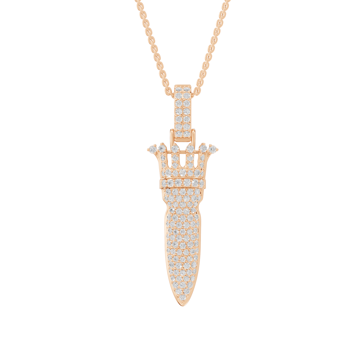 Veronica Round Lab-Grown Diamond Iced Crown Knife Halloween Pendant Necklace