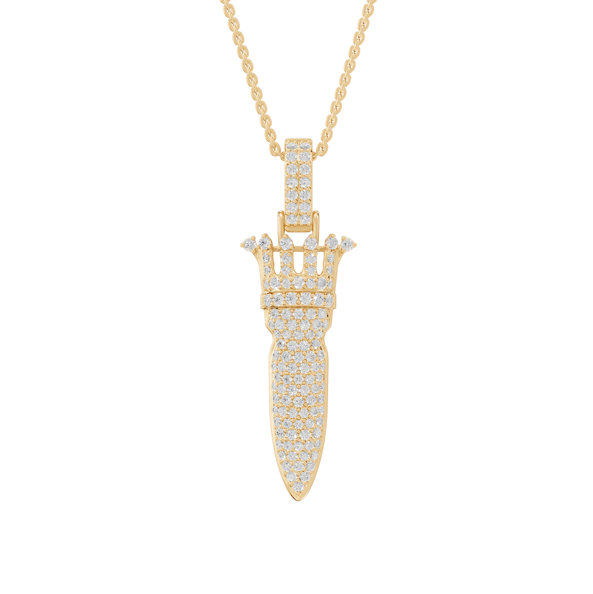 Veronica Round Lab-Grown Diamond Iced Crown Knife Halloween Pendant Necklace