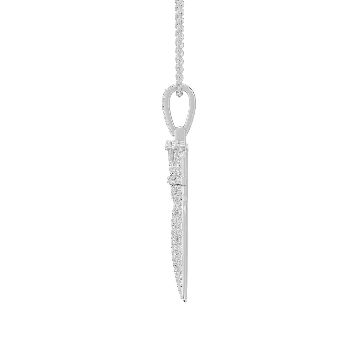 Veronica Round Lab-Grown Diamond Iced Crown Knife Halloween Pendant Necklace