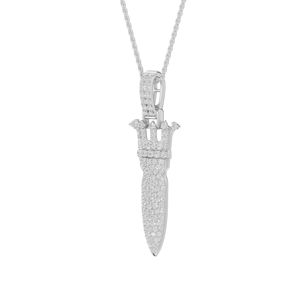 Veronica Round Lab-Grown Diamond Iced Crown Knife Halloween Pendant Necklace