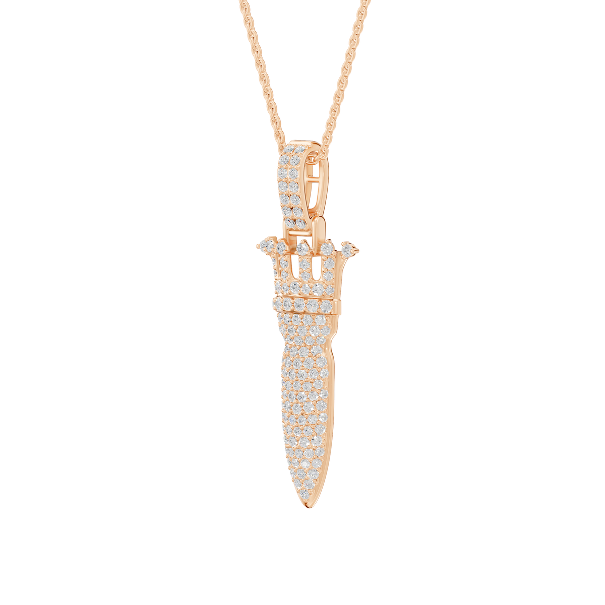 Veronica Round Lab-Grown Diamond Iced Crown Knife Halloween Pendant Necklace
