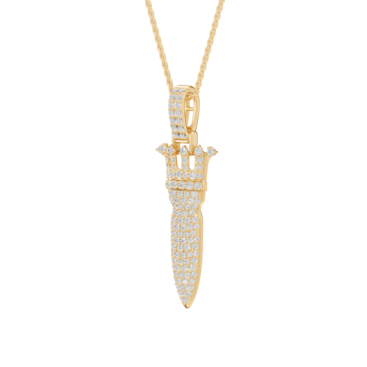 Veronica Round Lab-Grown Diamond Iced Crown Knife Halloween Pendant Necklace