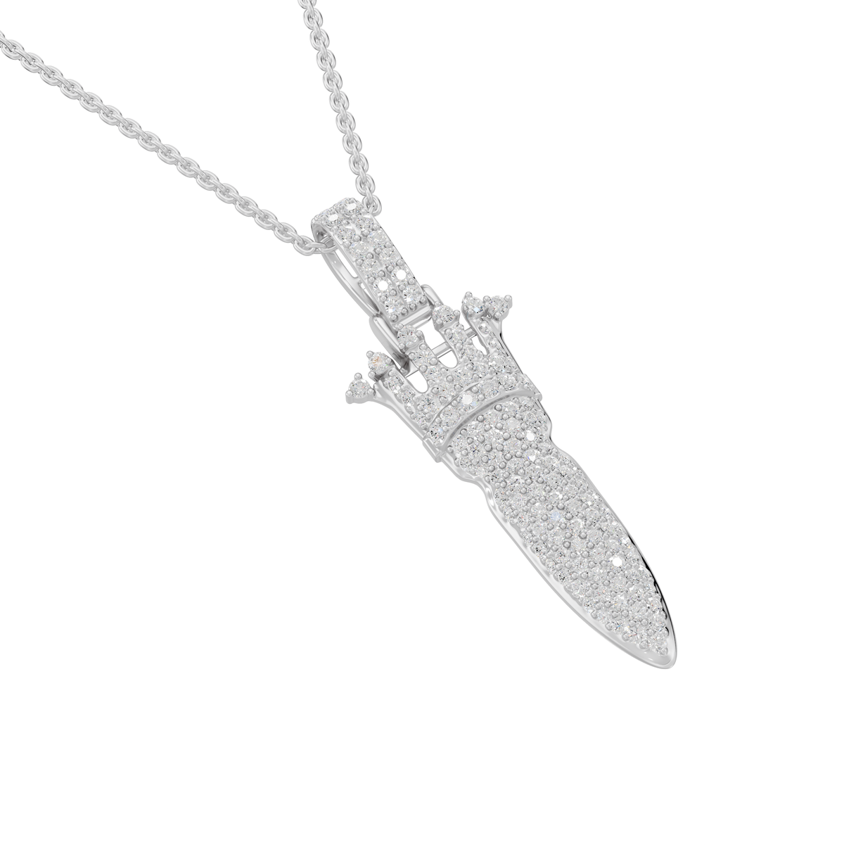 Veronica Round Lab-Grown Diamond Iced Crown Knife Halloween Pendant Necklace