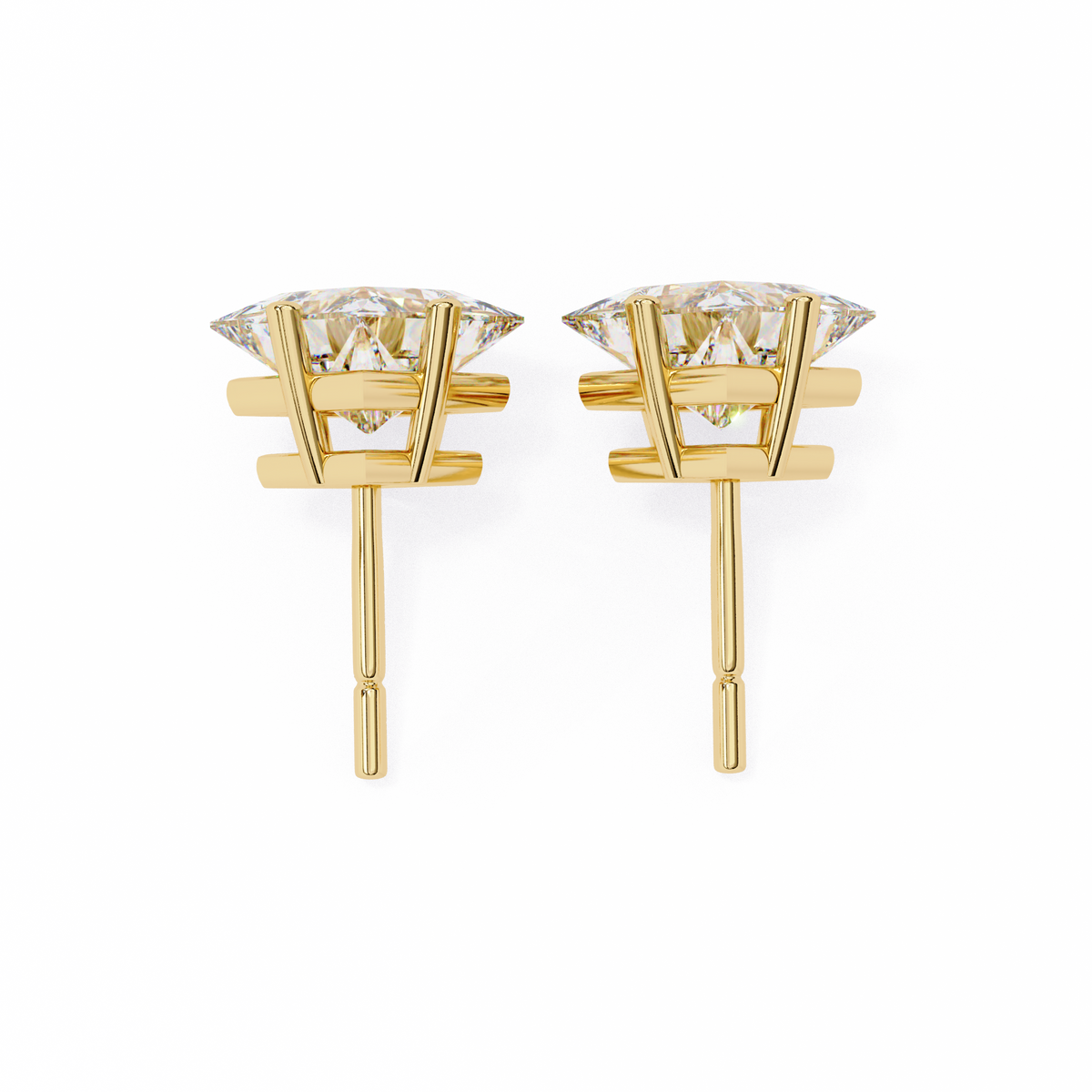 Reverra 14K Gold Princess Lab Grown Diamond 4 Prong Stud Earrings For Women, CTTW-2.39