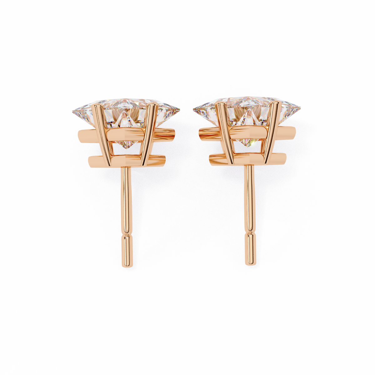 Reverra 14K Gold Princess Lab Grown Diamond 4 Prong Stud Earrings For Women, CTTW-2.39