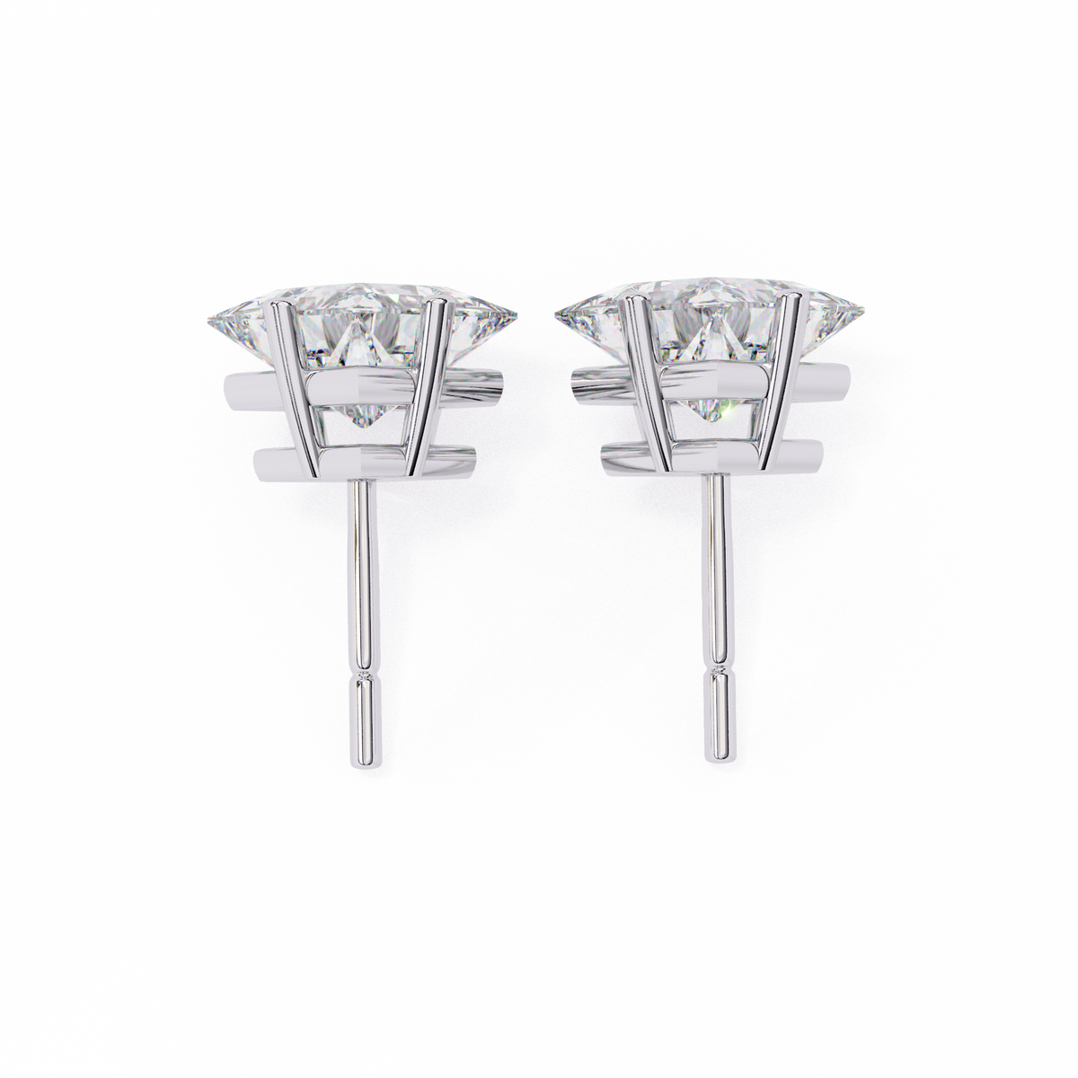 Reverra 14K Gold Princess Lab Grown Diamond 4 Prong Stud Earrings For Women, CTTW-2.39