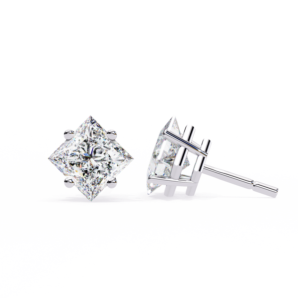 Reverra 14K Gold Princess Lab Grown Diamond 4 Prong Stud Earrings For Women, CTTW-2.39