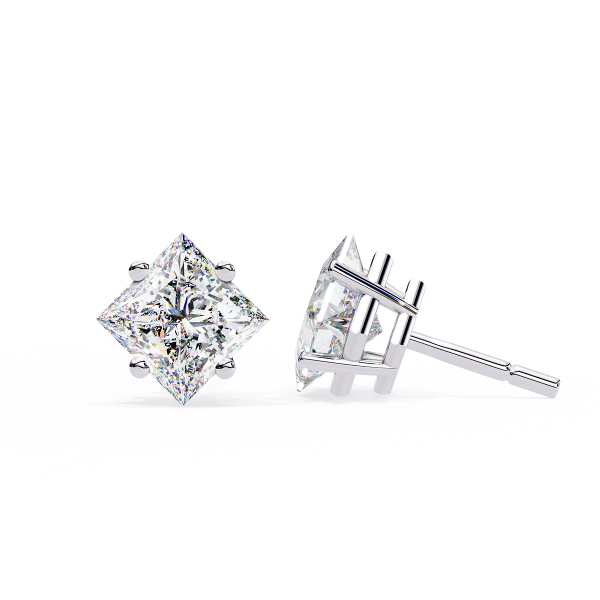 Reverra 14K Gold Princess Lab Grown Diamond 4 Prong Stud Earrings For Women, CTTW-2.39