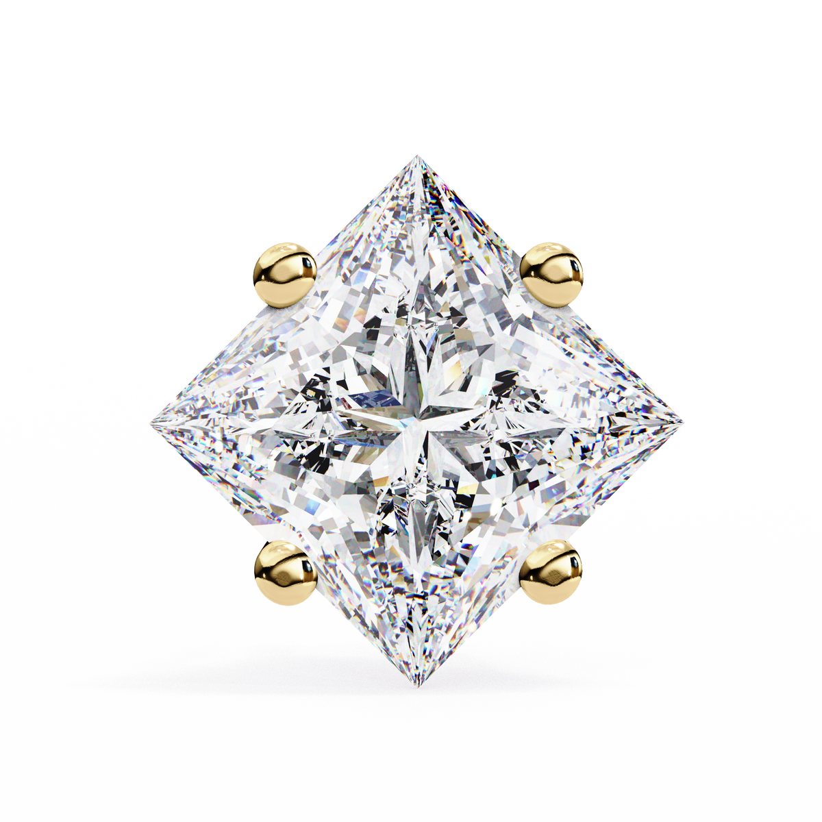 Reverra 14K Gold Princess Lab Grown Diamond 4 Prong Stud Earrings For Women, CTTW-2.39