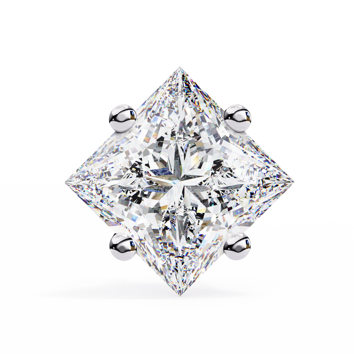 Reverra 14K Gold Princess Lab Grown Diamond 4 Prong Stud Earrings For Women, CTTW-2.39